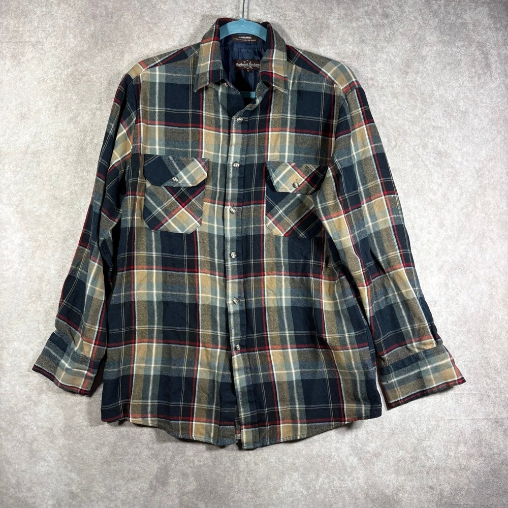 Vintage Northwest Territory Shirt Mens Medium Blue Brown Plaid Button Up Outdoor